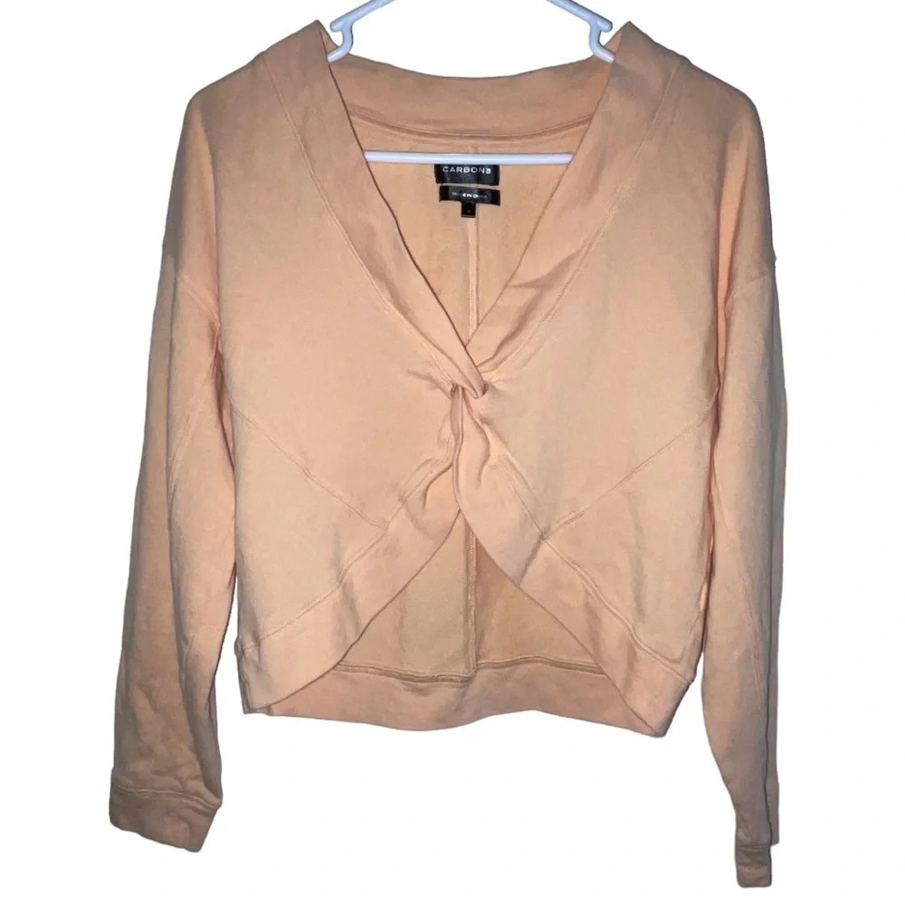 Carbon38 Twist Front Long Sleeve Crop Sweatshirt Size Small Peach Orange Comfort